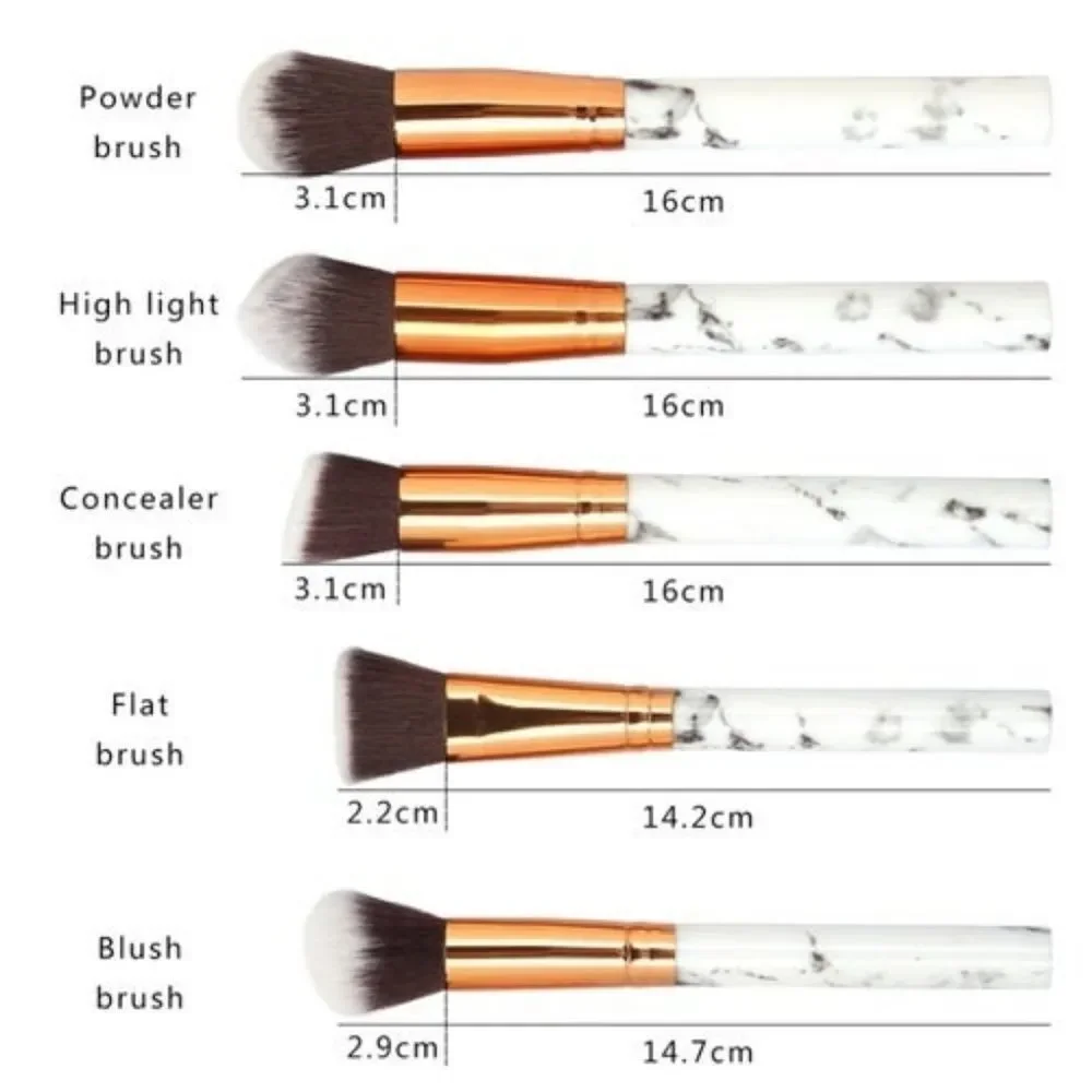 Makeup Brushes 10pc Marble Texture